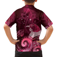 New Zealand Matariki Family Matching Off The Shoulder Long Sleeve Dress and Hawaiian Shirt Maori Tui Bird Magenta Galaxy DT05 - Polynesian Pride