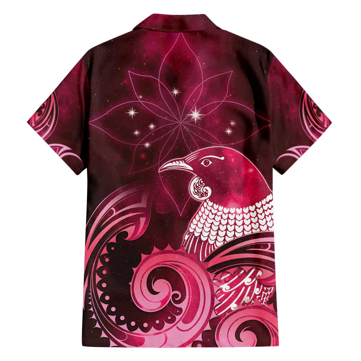 New Zealand Matariki Family Matching Off The Shoulder Long Sleeve Dress and Hawaiian Shirt Maori Tui Bird Magenta Galaxy DT05 - Polynesian Pride