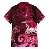 New Zealand Matariki Family Matching Off The Shoulder Long Sleeve Dress and Hawaiian Shirt Maori Tui Bird Magenta Galaxy DT05 - Polynesian Pride