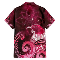 New Zealand Matariki Family Matching Off Shoulder Maxi Dress and Hawaiian Shirt Maori Tui Bird Magenta Galaxy DT05 - Polynesian Pride
