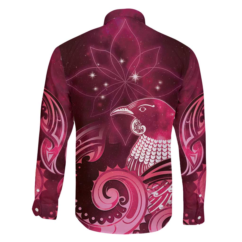 New Zealand Matariki Family Matching Off Shoulder Maxi Dress and Hawaiian Shirt Maori Tui Bird Magenta Galaxy DT05 - Polynesian Pride
