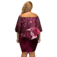New Zealand Matariki Family Matching Off Shoulder Short Dress and Hawaiian Shirt Maori Tui Bird Magenta Galaxy DT05 - Polynesian Pride