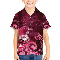 New Zealand Matariki Family Matching Off Shoulder Short Dress and Hawaiian Shirt Maori Tui Bird Magenta Galaxy DT05 Son's Shirt Magenta - Polynesian Pride