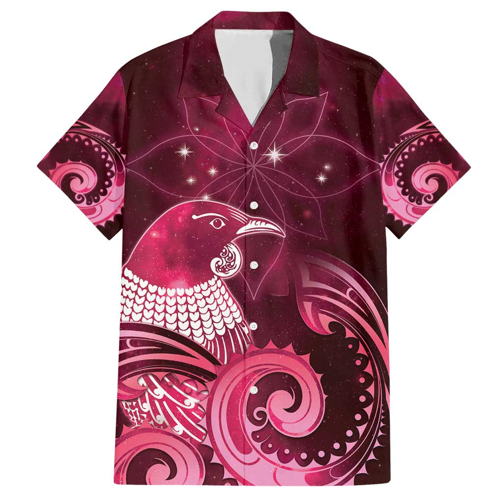 New Zealand Matariki Family Matching Short Sleeve Bodycon Dress and Hawaiian Shirt Maori Tui Bird Magenta Galaxy DT05 Dad's Shirt - Short Sleeve Magenta - Polynesian Pride
