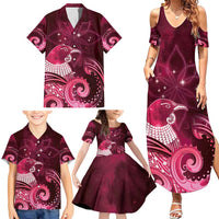 New Zealand Matariki Family Matching Summer Maxi Dress and Hawaiian Shirt Maori Tui Bird Magenta Galaxy DT05 - Polynesian Pride