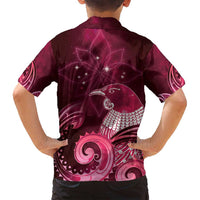 New Zealand Matariki Family Matching Tank Maxi Dress and Hawaiian Shirt Maori Tui Bird Magenta Galaxy DT05 - Polynesian Pride