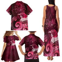 New Zealand Matariki Family Matching Tank Maxi Dress and Hawaiian Shirt Maori Tui Bird Magenta Galaxy DT05 - Polynesian Pride