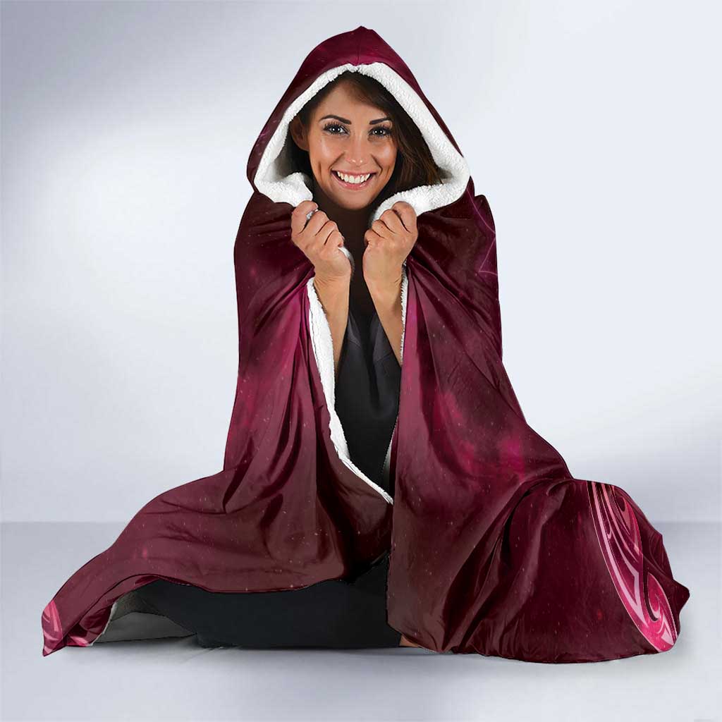New Zealand Matariki Hooded Blanket Maori Tui Bird Magenta Galaxy