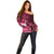 New Zealand Matariki Off Shoulder Sweater Maori Tui Bird Magenta Galaxy