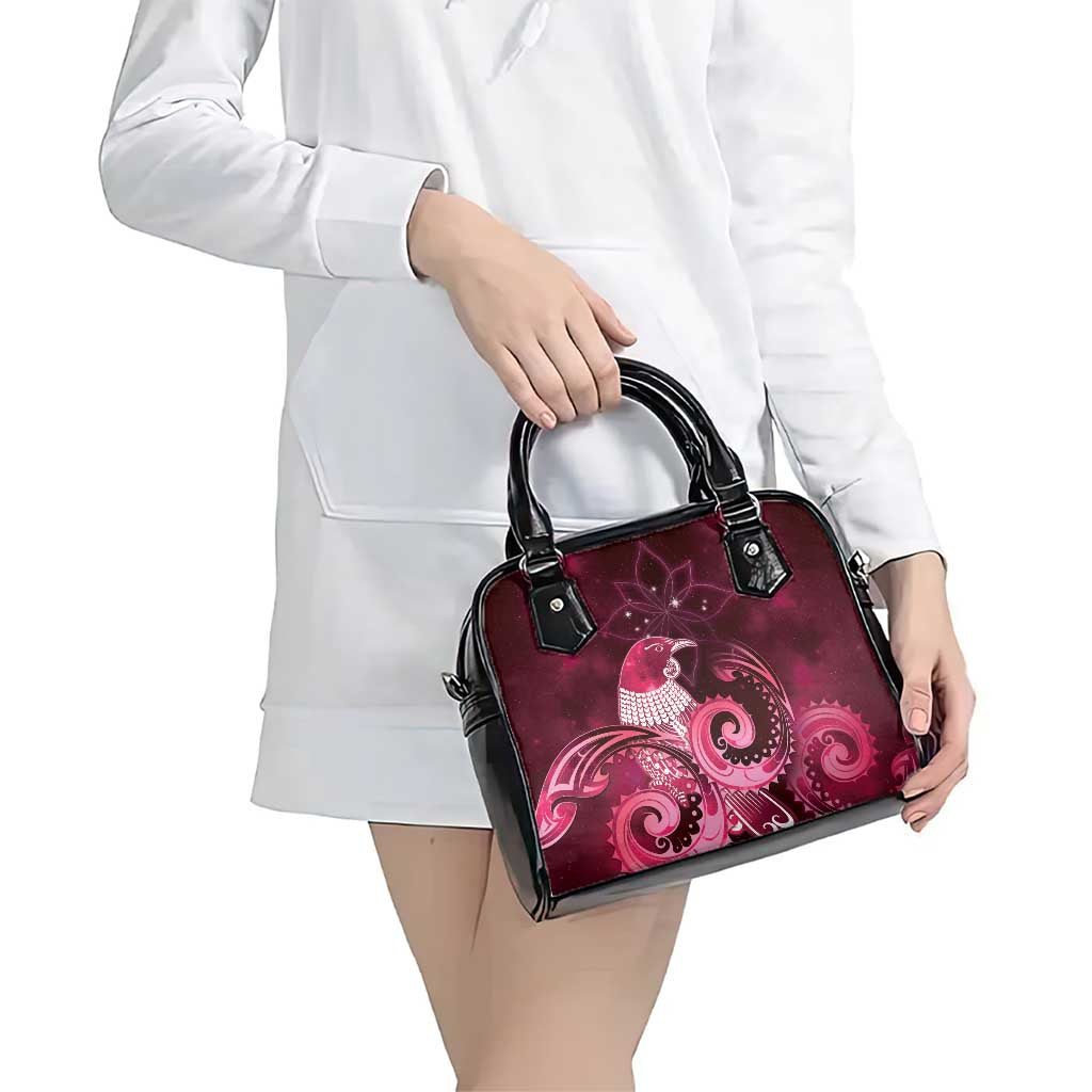 New Zealand Matariki Shoulder Handbag Maori Tui Bird Magenta Galaxy