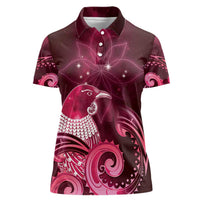 New Zealand Matariki Women Polo Shirt Maori Tui Bird Magenta Galaxy DT05 Female Magenta - Polynesian Pride