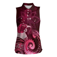 New Zealand Matariki Women Sleeveless Polo Shirt Maori Tui Bird Magenta Galaxy DT05 Female Magenta - Polynesian Pride
