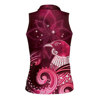 New Zealand Matariki Women Sleeveless Polo Shirt Maori Tui Bird Magenta Galaxy DT05 - Polynesian Pride