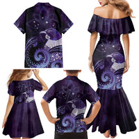 New Zealand Matariki Family Matching Mermaid Dress and Hawaiian Shirt Maori Tui Bird Purple Galaxy DT05 - Polynesian Pride