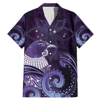 New Zealand Matariki Family Matching Mermaid Dress and Hawaiian Shirt Maori Tui Bird Purple Galaxy DT05 Dad's Shirt - Short Sleeve Purple - Polynesian Pride