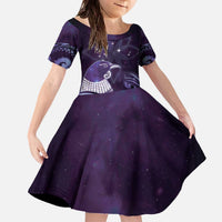 New Zealand Matariki Family Matching Off The Shoulder Long Sleeve Dress and Hawaiian Shirt Maori Tui Bird Purple Galaxy DT05 Daughter's Dress Purple - Polynesian Pride