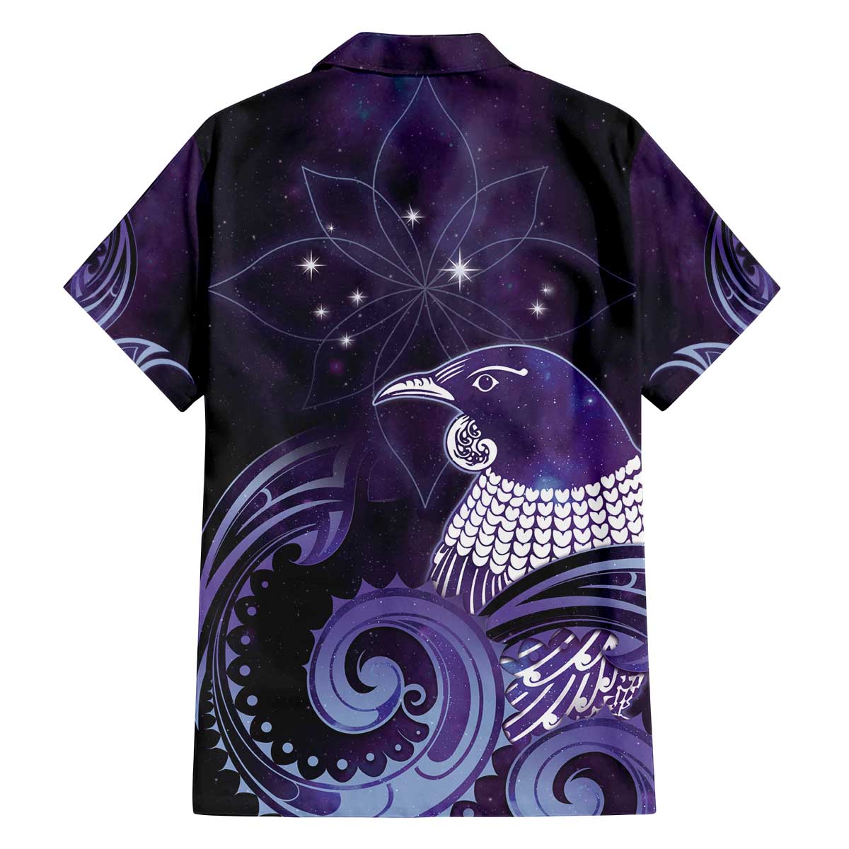 New Zealand Matariki Family Matching Off The Shoulder Long Sleeve Dress and Hawaiian Shirt Maori Tui Bird Purple Galaxy DT05 - Polynesian Pride