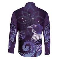 New Zealand Matariki Family Matching Off The Shoulder Long Sleeve Dress and Hawaiian Shirt Maori Tui Bird Purple Galaxy DT05 - Polynesian Pride