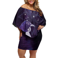 New Zealand Matariki Family Matching Off Shoulder Short Dress and Hawaiian Shirt Maori Tui Bird Purple Galaxy DT05 Mom's Dress Purple - Polynesian Pride