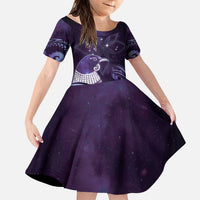New Zealand Matariki Family Matching Puletasi and Hawaiian Shirt Maori Tui Bird Purple Galaxy DT05 Daughter's Dress Purple - Polynesian Pride