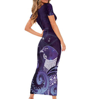 New Zealand Matariki Family Matching Short Sleeve Bodycon Dress and Hawaiian Shirt Maori Tui Bird Purple Galaxy DT05 - Polynesian Pride