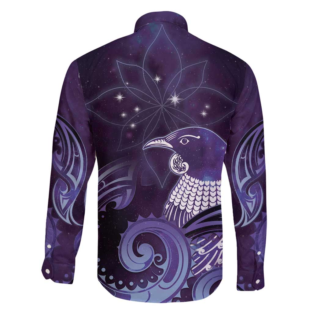 New Zealand Matariki Family Matching Tank Maxi Dress and Hawaiian Shirt Maori Tui Bird Purple Galaxy DT05 - Polynesian Pride