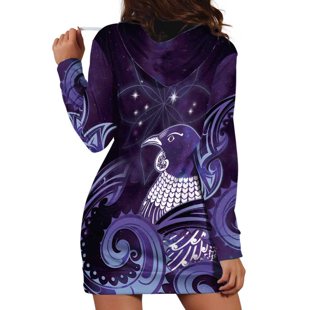 New Zealand Matariki Hoodie Dress Maori Tui Bird Purple Galaxy DT05 - Polynesian Pride