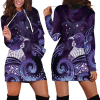 New Zealand Matariki Hoodie Dress Maori Tui Bird Purple Galaxy DT05 - Polynesian Pride