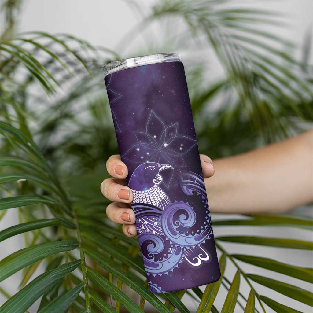 New Zealand Matariki Skinny Tumbler Maori Tui Bird Purple Galaxy DT05 - Polynesian Pride
