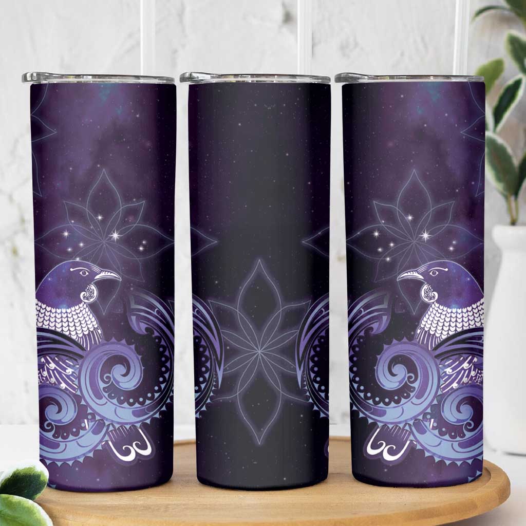New Zealand Matariki Skinny Tumbler Maori Tui Bird Purple Galaxy DT05 - Polynesian Pride