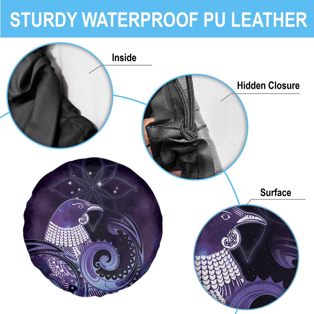 New Zealand Matariki Spare Tire Cover Maori Tui Bird Purple Galaxy
