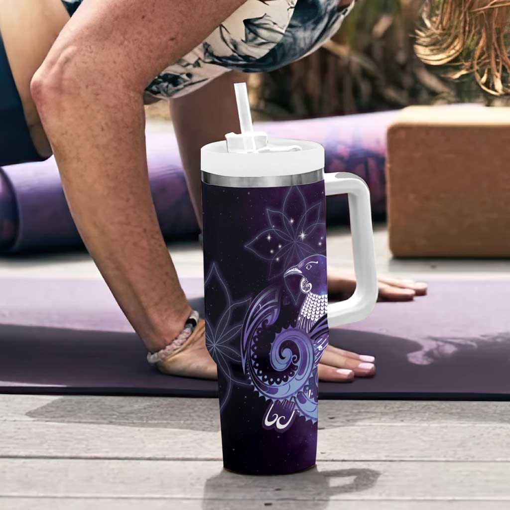 New Zealand Matariki Tumbler With Handle Maori Tui Bird Purple Galaxy