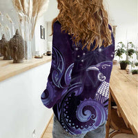 New Zealand Matariki Women Casual Shirt Maori Tui Bird Purple Galaxy DT05 - Polynesian Pride