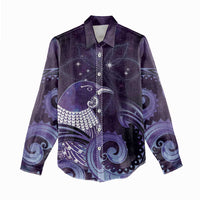 New Zealand Matariki Women Casual Shirt Maori Tui Bird Purple Galaxy DT05 - Polynesian Pride