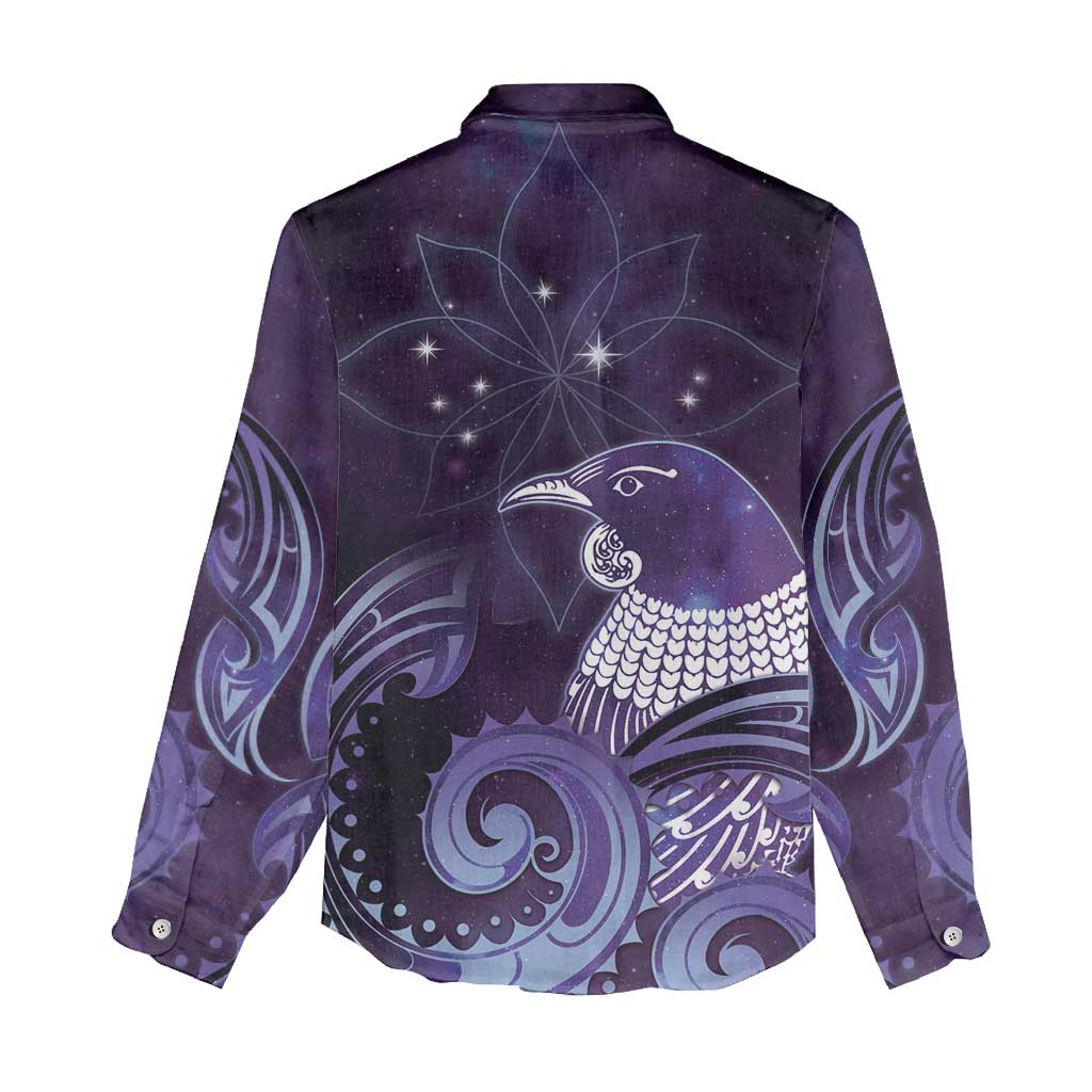 New Zealand Matariki Women Casual Shirt Maori Tui Bird Purple Galaxy DT05 - Polynesian Pride