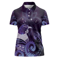 New Zealand Matariki Women Polo Shirt Maori Tui Bird Purple Galaxy DT05 Female Purple - Polynesian Pride