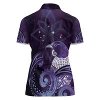 New Zealand Matariki Women Polo Shirt Maori Tui Bird Purple Galaxy DT05 - Polynesian Pride