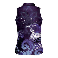 New Zealand Matariki Women Sleeveless Polo Shirt Maori Tui Bird Purple Galaxy DT05 - Polynesian Pride