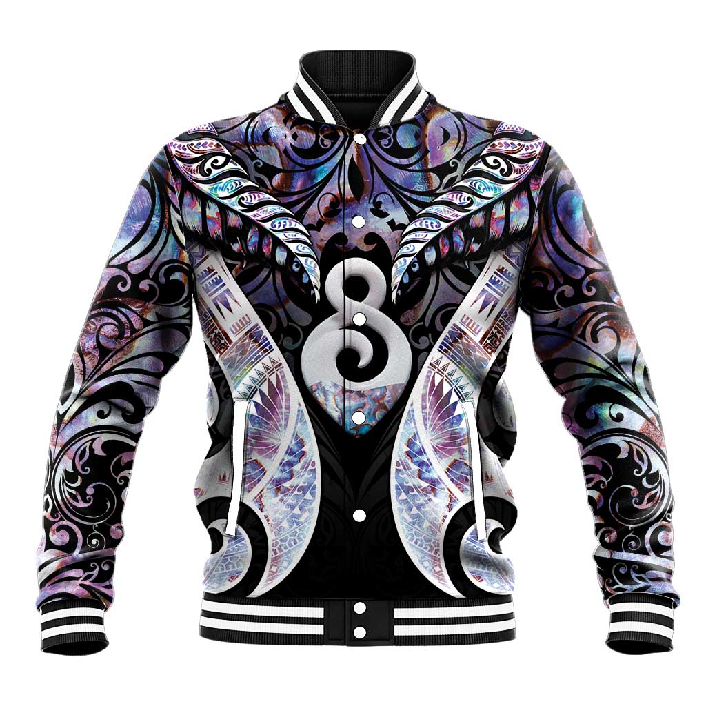 New Zealand Aotearoa Baseball Jacket Pikorua Single Twist Pink Paua Shell