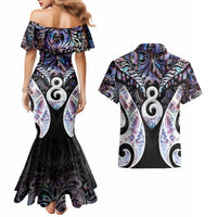 New Zealand Aotearoa Couples Matching Mermaid Dress and Hawaiian Shirt Pikorua Single Twist Pink Paua Shell DT05 - Polynesian Pride