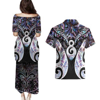 New Zealand Aotearoa Couples Matching Puletasi and Hawaiian Shirt Pikorua Single Twist Pink Paua Shell