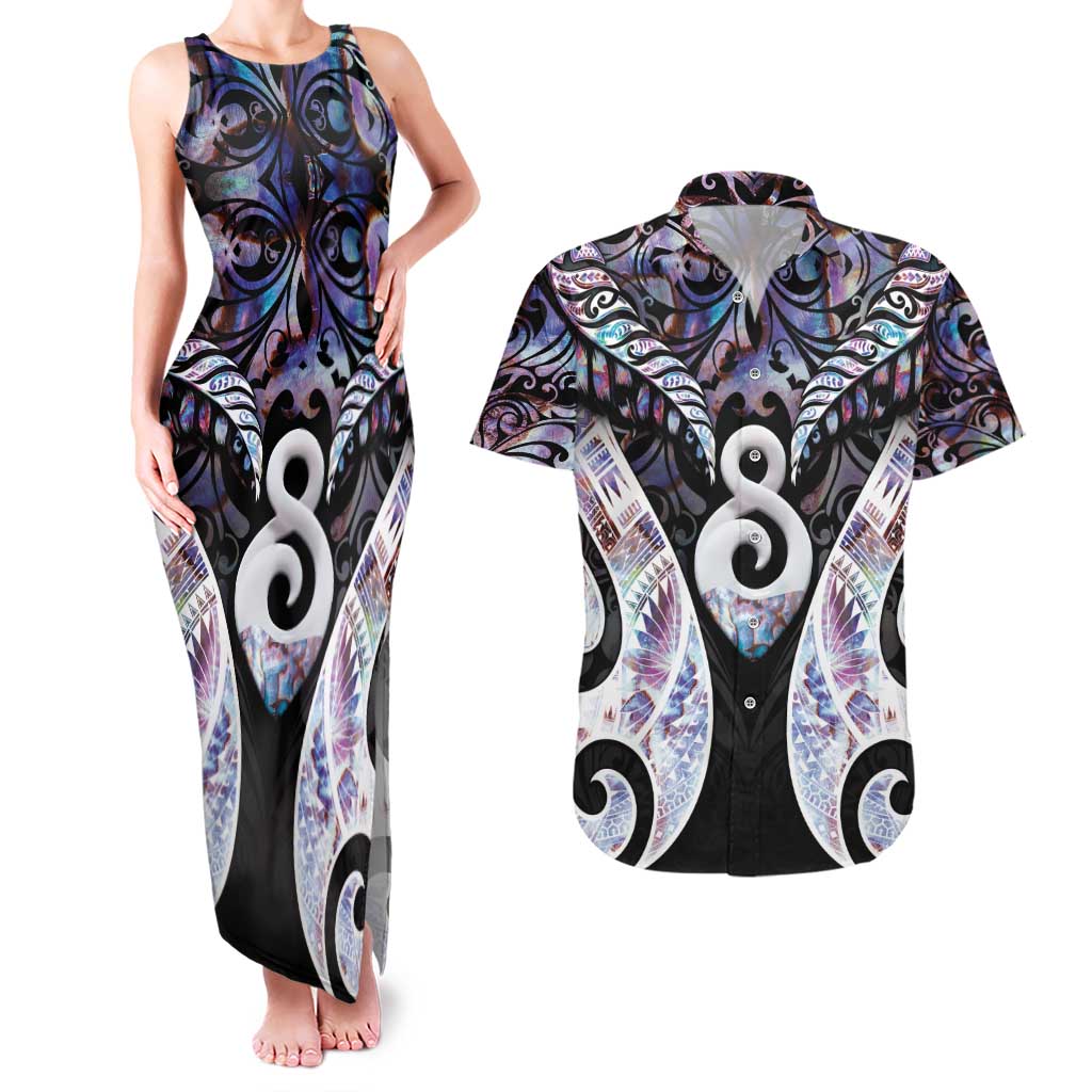 New Zealand Aotearoa Couples Matching Tank Maxi Dress and Hawaiian Shirt Pikorua Single Twist Pink Paua Shell DT05 Pink - Polynesian Pride