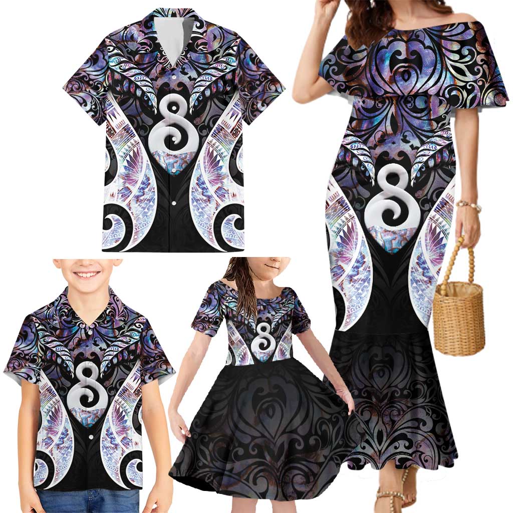 New Zealand Aotearoa Family Matching Mermaid Dress and Hawaiian Shirt Pikorua Single Twist Pink Paua Shell DT05 - Polynesian Pride