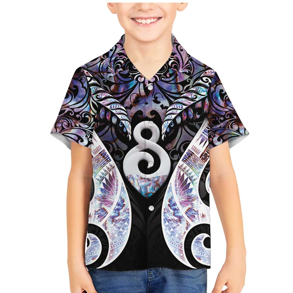New Zealand Aotearoa Family Matching Mermaid Dress and Hawaiian Shirt Pikorua Single Twist Pink Paua Shell DT05 Son's Shirt Pink - Polynesian Pride