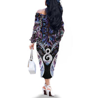 New Zealand Aotearoa Family Matching Off The Shoulder Long Sleeve Dress and Hawaiian Shirt Pikorua Single Twist Pink Paua Shell DT05 - Polynesian Pride
