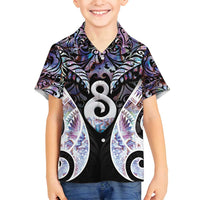 New Zealand Aotearoa Family Matching Off Shoulder Maxi Dress and Hawaiian Shirt Pikorua Single Twist Pink Paua Shell DT05 Son's Shirt Pink - Polynesian Pride