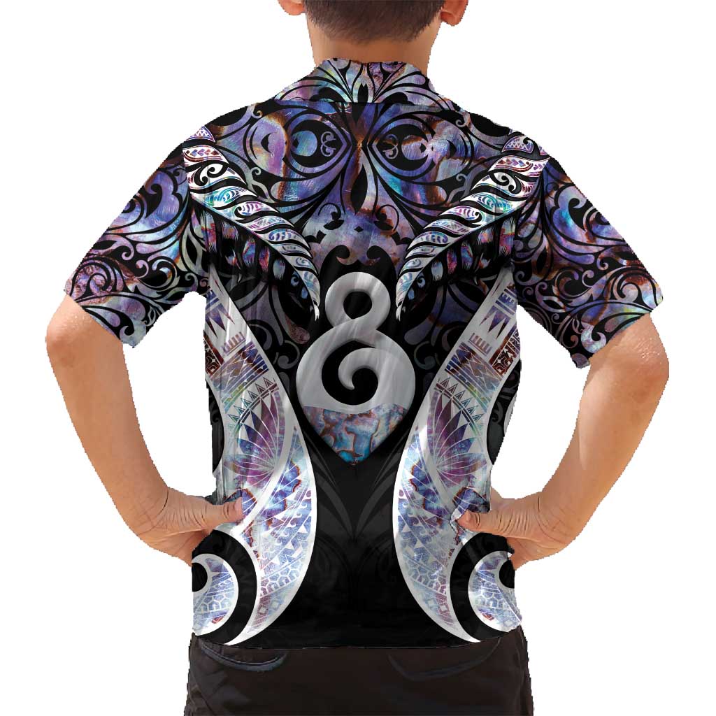 New Zealand Aotearoa Family Matching Off Shoulder Short Dress and Hawaiian Shirt Pikorua Single Twist Pink Paua Shell DT05 - Polynesian Pride
