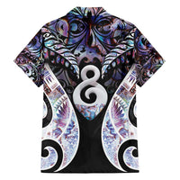 New Zealand Aotearoa Family Matching Off Shoulder Short Dress and Hawaiian Shirt Pikorua Single Twist Pink Paua Shell DT05 - Polynesian Pride