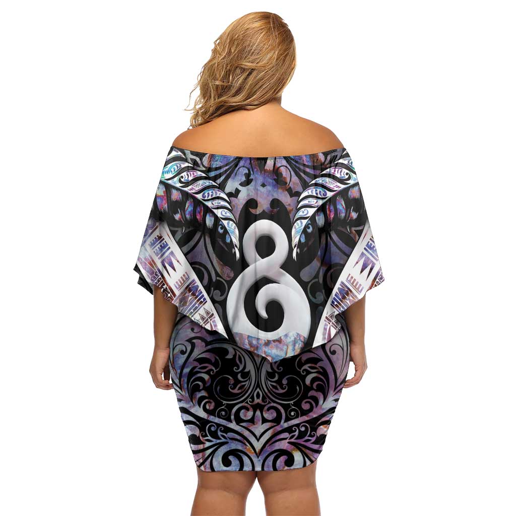 New Zealand Aotearoa Family Matching Off Shoulder Short Dress and Hawaiian Shirt Pikorua Single Twist Pink Paua Shell DT05 - Polynesian Pride