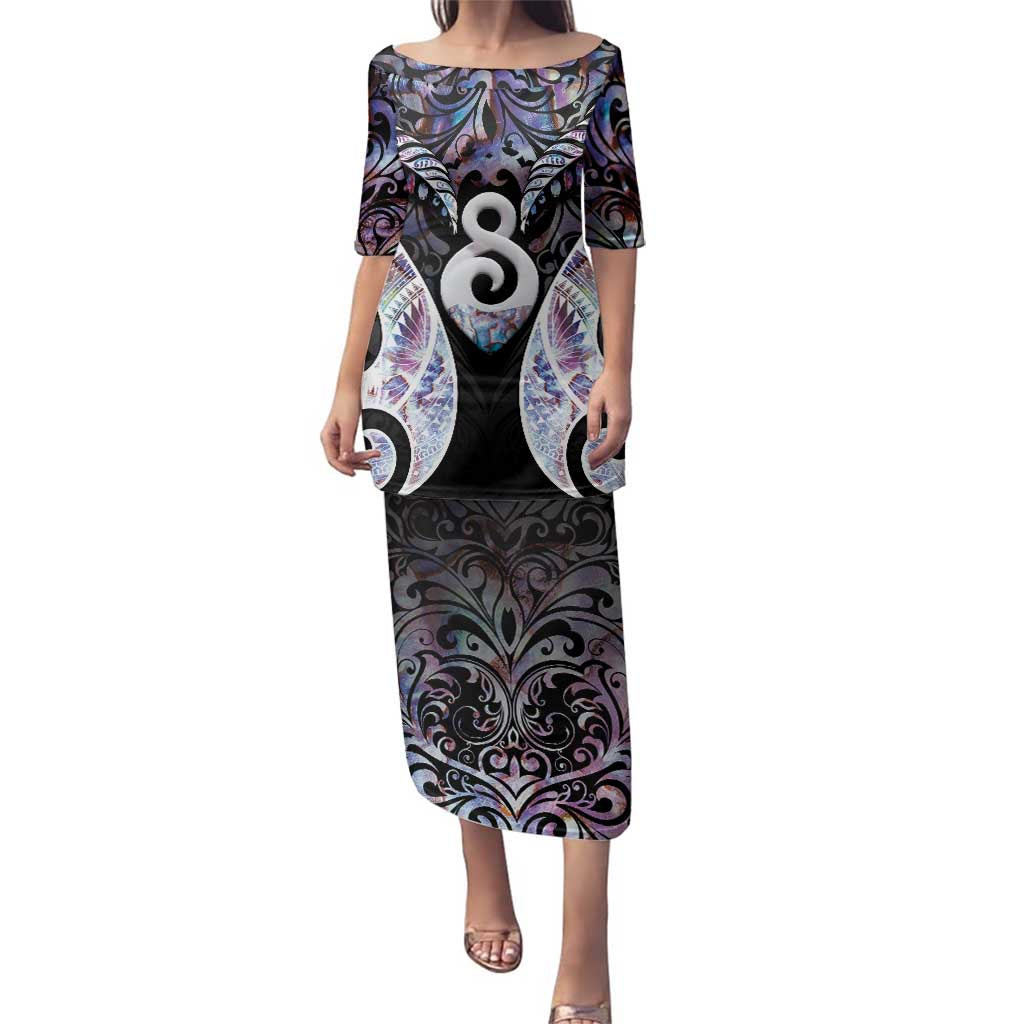 New Zealand Aotearoa Family Matching Puletasi and Hawaiian Shirt Pikorua Single Twist Pink Paua Shell DT05 Mom's Dress Pink - Polynesian Pride